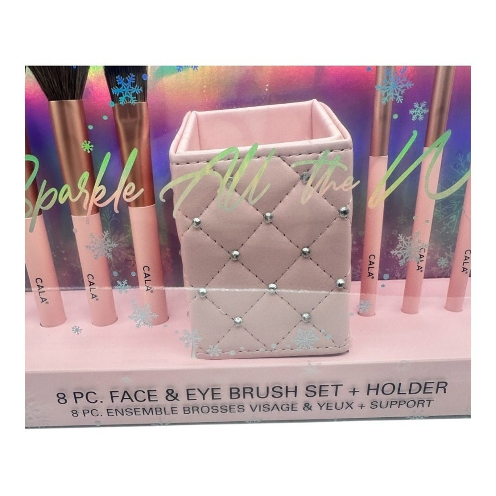 CALA 8 Pc Face & Eye Brush Set w Holder Pink Sparkle NIB - Picture 8 of 11
